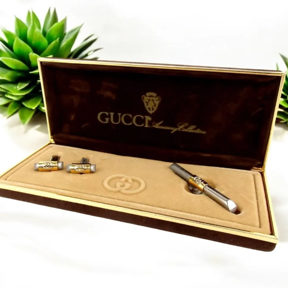 GUCCI Interlocking GG Set of 2: Cufflinks & Neck Tie Set 😍❤️